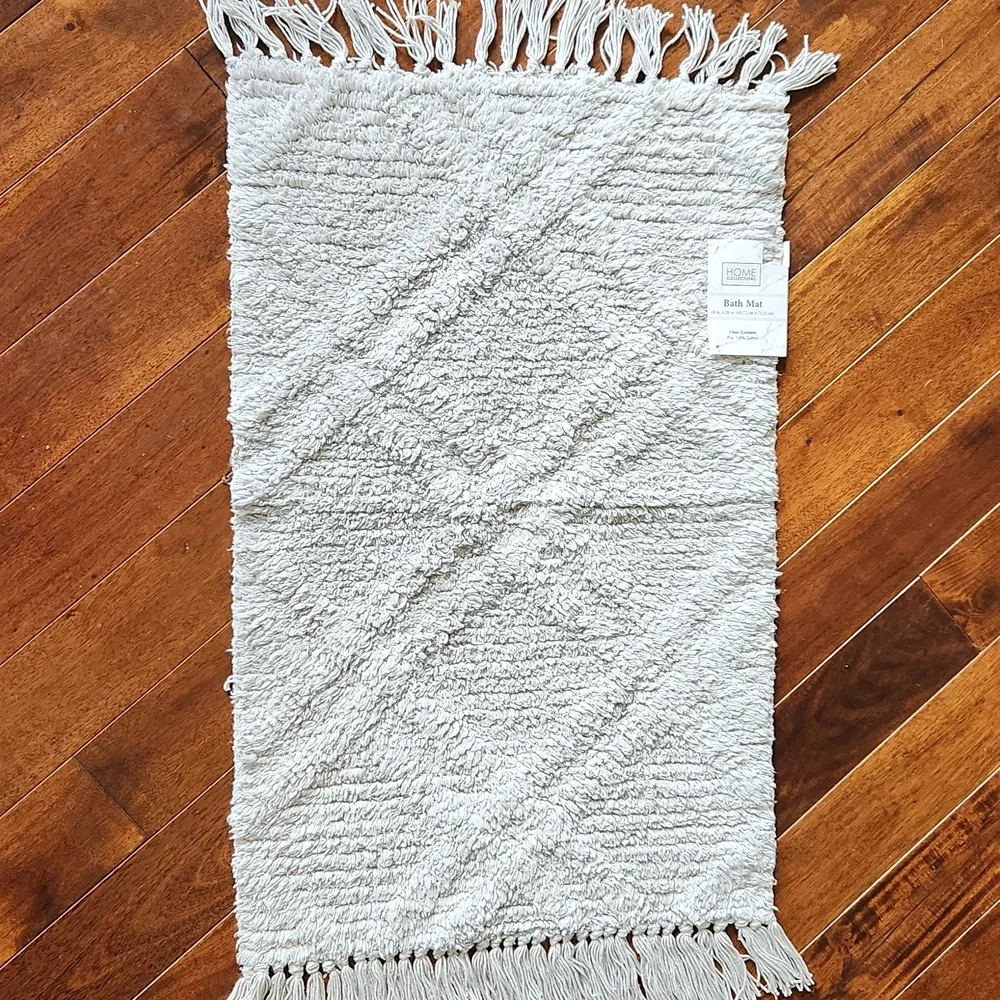 Boho Bath Mat‎ Rug with Tassels Gray Cotton
